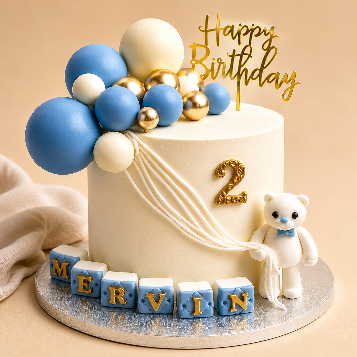 Teddy Balloon Cake – Baby Blue
