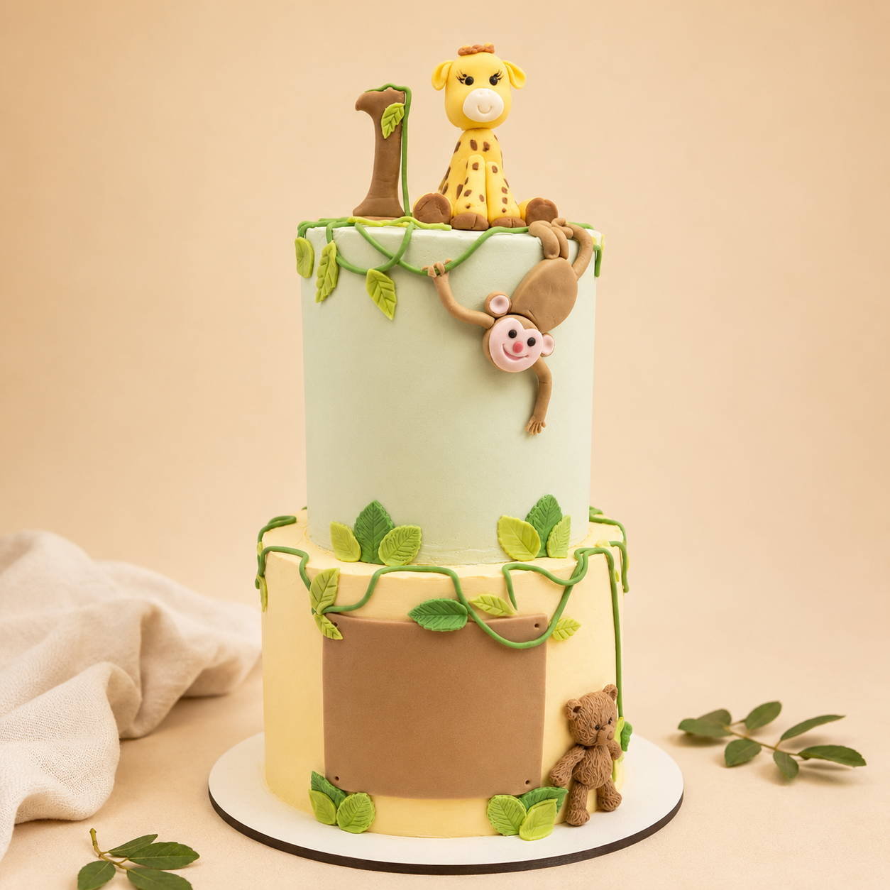 Jungle Baby Torte mit Giraffe & Affe